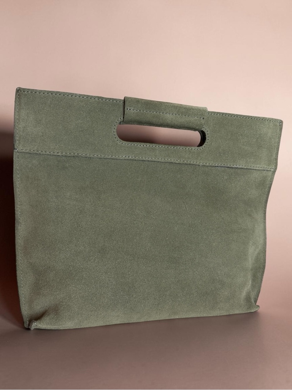 Suede Tote Bag in Olive Green